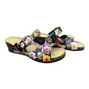 Natural Reflection Floral Cork Sole Faux‎ Leather Buckle Sandal Womens Size 8